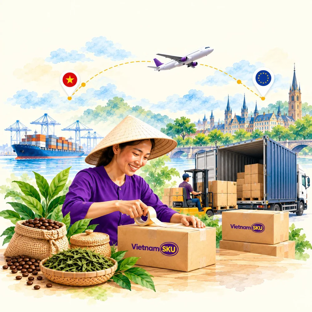 Nhà cung cấp đóng gói hàng để gửi sang châu Âu.